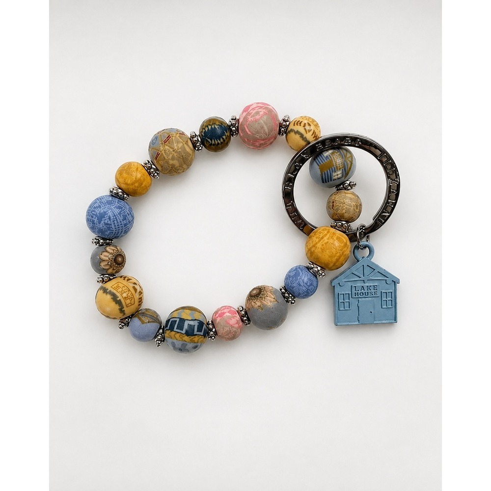 Jilzarah Lake House Beaded Wristlet Keychain Blue Multicolor Charm